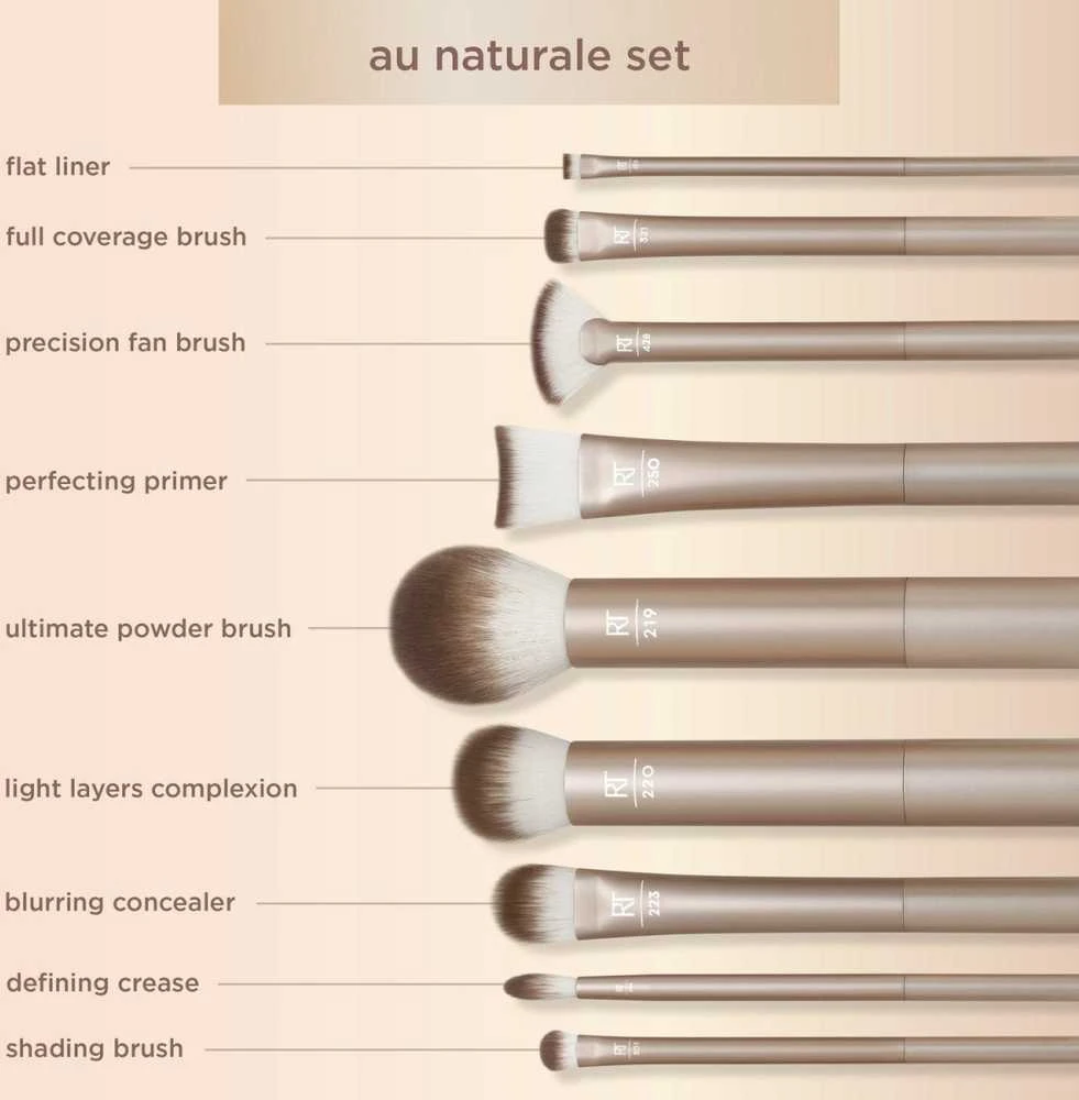 Real Techniques Au Naturale makiažo šepetėlių rinkinys, 9 vnt.