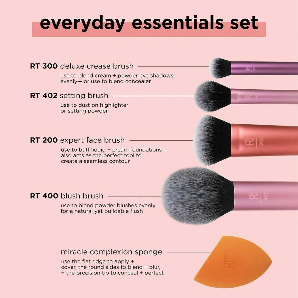 Real Techniques Everyday Essentials makiažo šepetėlių rinkinys 5 vnt.