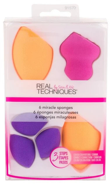 Real Techniques Sponges Set makiažo kempinėlių rinkinys (kempinėlė pagrindo tepimui x2 + mini kempinėlė x3 + kempinėlė kontūravimui)