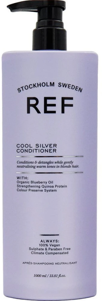 REF Cool Sidabrinis plaukų kondicionierius be sulfatų, neutralizuojantis šiltus atspalvius, 1000 ml