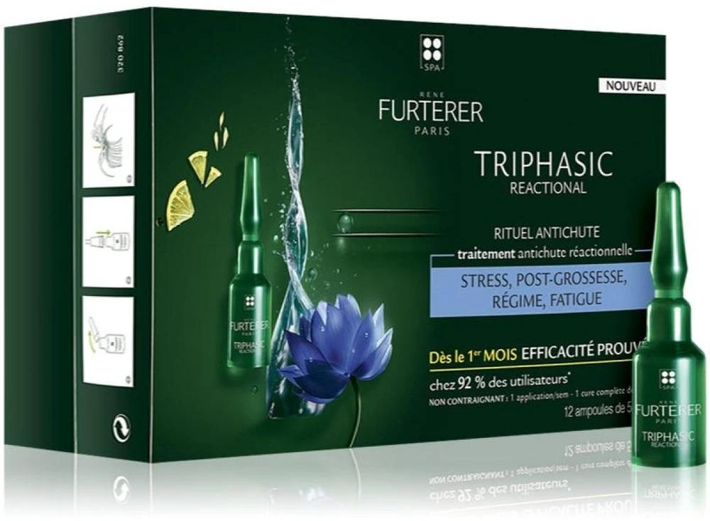 Rene Furterer Triphasic Anti-Hair Loss Treatment ampulės nuo plaukų slinkimo, 12 x 5 ml