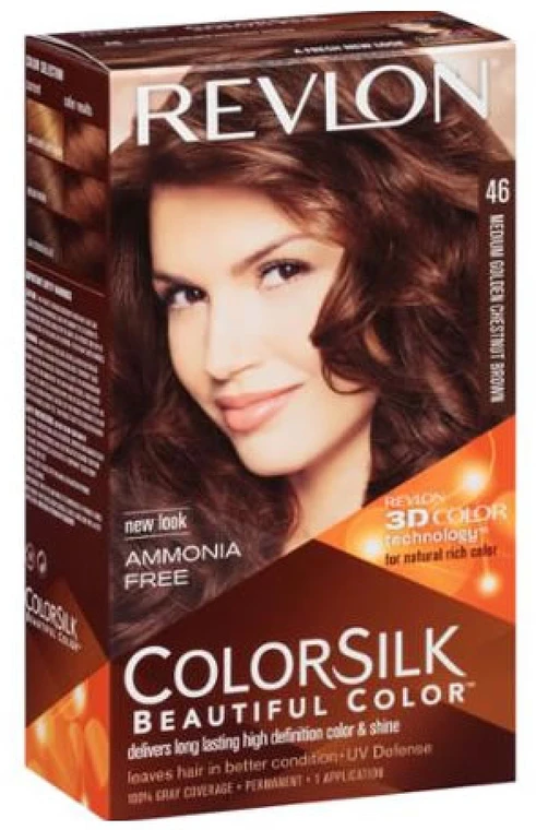 Plaukų dažai "Revlon Colorsilk" be amoniako 46 Vidutinio aukso kaštono rudos spalvos