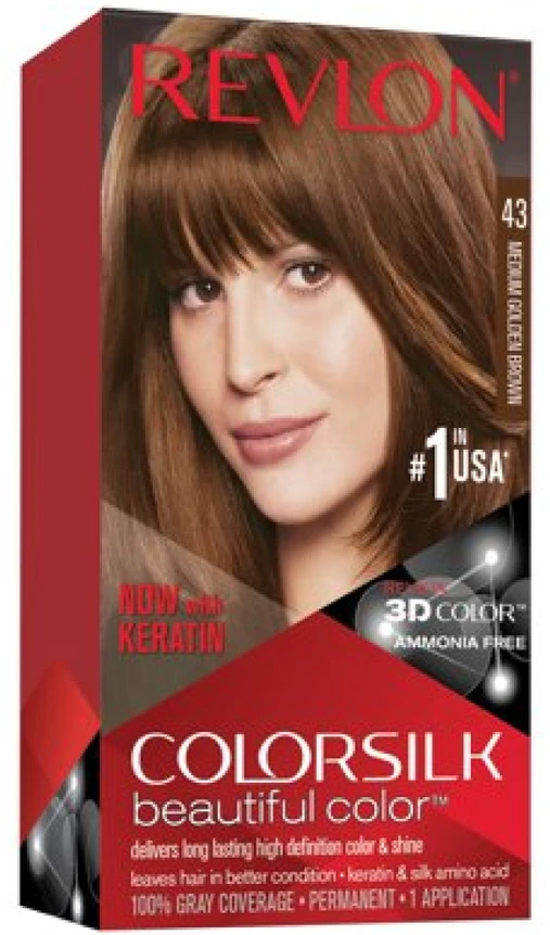 Plaukų dažai "Revlon Colorsilk" be amoniako 43 Vidutinio aukso rudumo ruda