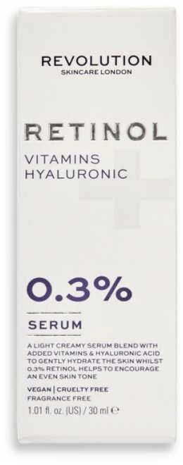 „Revolution Skincare“ odos serumas su 0,3 % retinolio ir vitaminų bei hialurono rūgšties, 30 ml