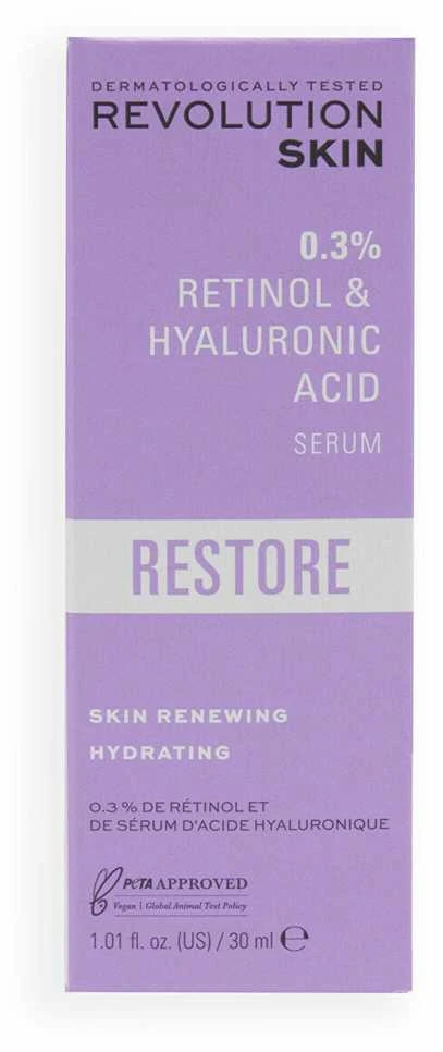 „Revolution Skincare“ odos serumas su 0,3 % retinolio ir vitaminų bei hialurono rūgšties, 30 ml