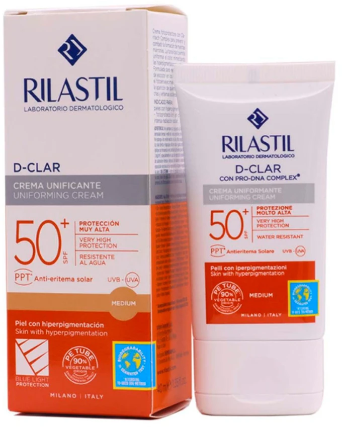 Rilastil D-Clar Spf50+ Fotoapsauginis kremas suvienodinantis veido spalvą 40ml