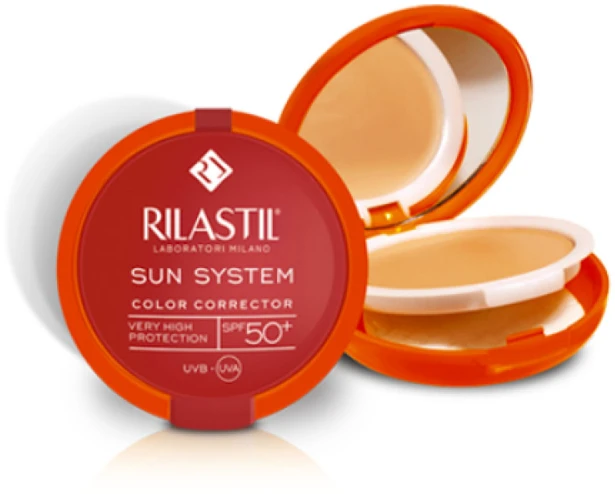 kreminis makiažo pagrindas su apsauga nuo saulės Rilastil Sun System Uniform Compact Kreminis Spf50+ atspalvis 02 Dore 10g
