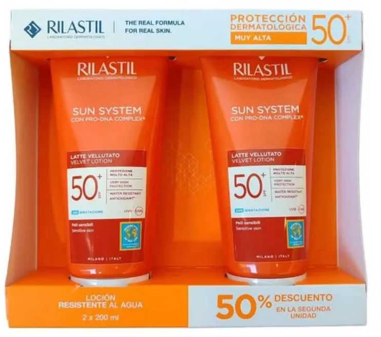 Rilastil Sun System Velvet Lotion SPF 50+ apsauginis losjonas nuo saulės, 2 x 200 ml
