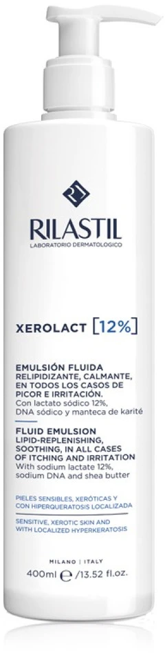 "Rilastil Xerolact" 12 % keratino kiekį reguliuojantis drėkinamasis pienelis 400 ml