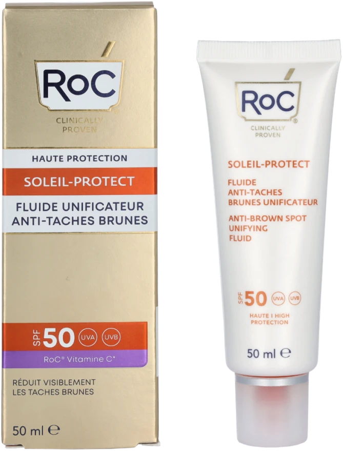 ROC Soleil-Protect Anti-Brown Spot Unifying Fluid SPF 50+ apsauginis fluidas veidui nuo pigmentinių dėmių, 50 ml