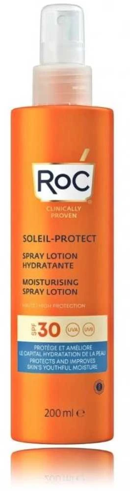ROC Soleil-Protect Moisturising Purškiklis Lotion SPF 30 purškiama vandeniui atspari apsauginė priemonė nuo saulės, 200 ml