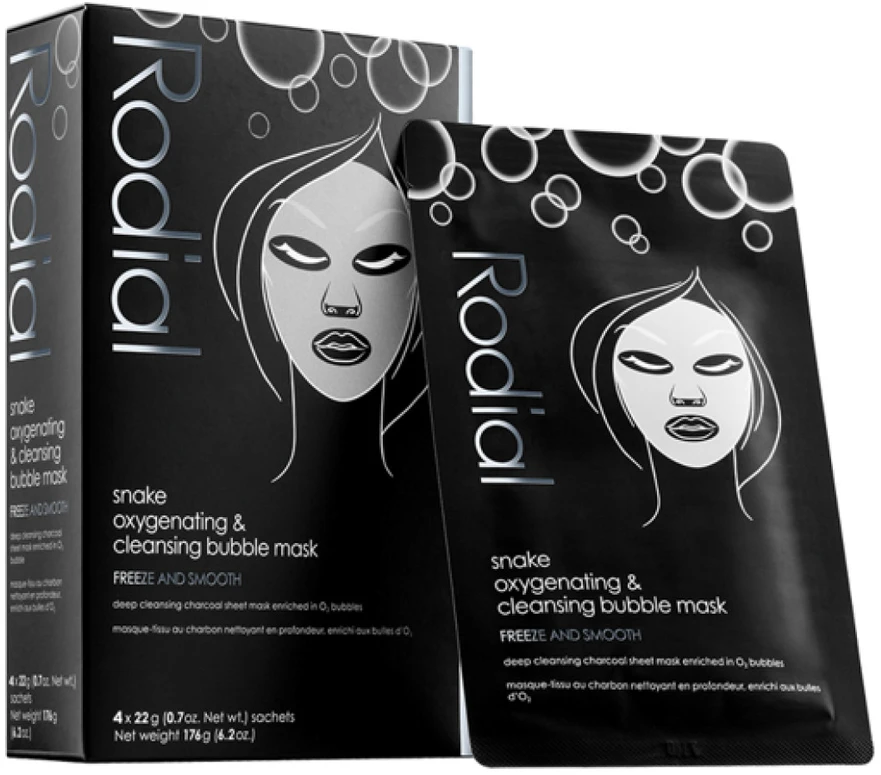Rodial Snake Bubble Mask Set deguonies suteikiančių ir valančių burbulinių lakštinių veido kaukių rinkinys, 4 x 22 g
