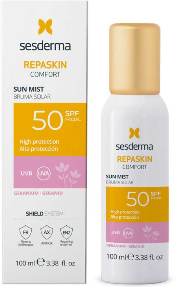 Sesderma Repaskin Confort Solar Mist Spf50 Geranium purškiama dulksna nuo saulės 100ml