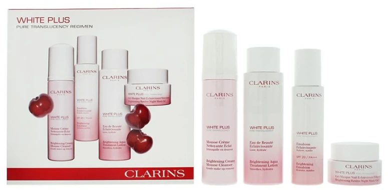 Set Clarins: Baltas Plus Hydrating Day Emulsion For Face, 75 ml + Baltas Plus Brightening Cleansing Foam, 150 ml + Baltas Plus Brightening Lotion For Face, 200 ml + Baltas Plus Brightening Gel Mask For Face, 50 ml