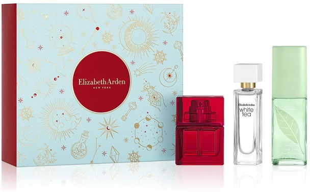 Set Elizabeth Arden: Raudona Door Eau De Toilette For Women, 10 ml + Baltas Tea Eau De Toilette For Women, 10 ml + Žalias Tea Scented Purškiklis For Women, 15 ml