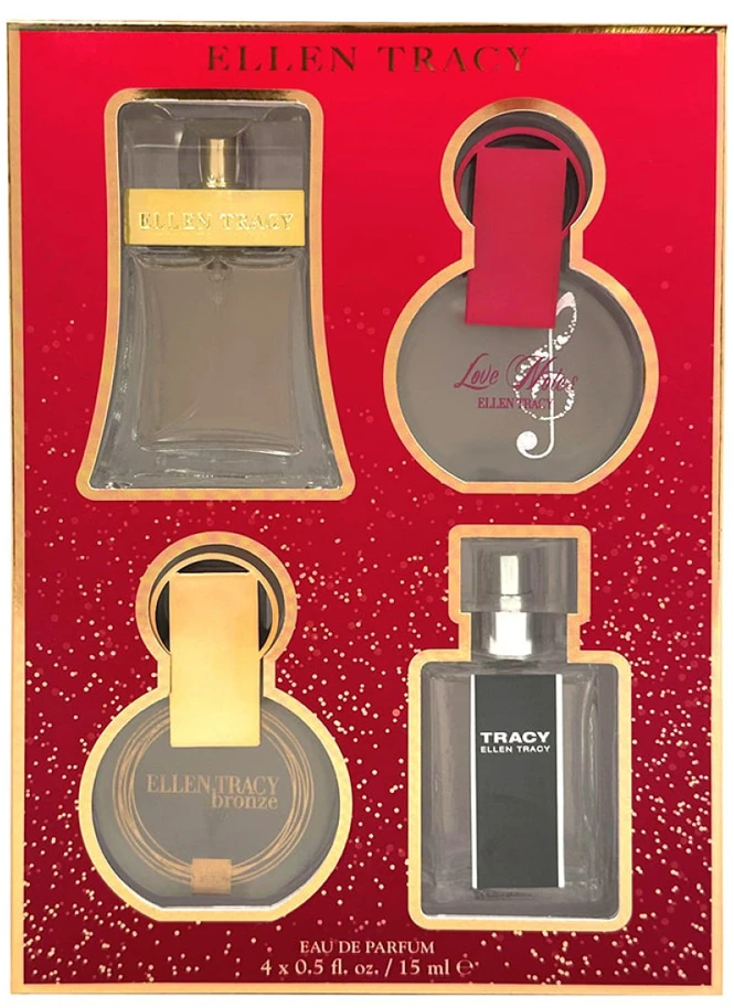 Set Ellen Tracy: Classic Eau De Parfum For Women, 15 ml + Tracy Eau De Parfum For Women, 15 ml + Bronze Eau De Parfum For Women, 15 ml + Love Notes Eau De Parfum For Women, 15 ml