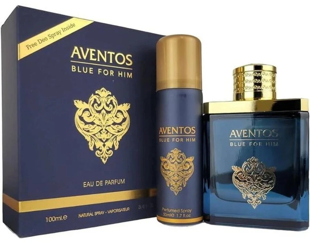 Rinkinys Fragrance World: Aventos Mėlyna Eau De Parfum vyrams, 100 ml + Aventos Mėlyna kūno purškiklis, 50 ml