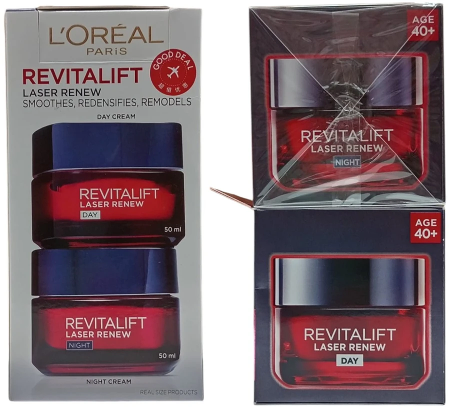 Set L'Oreal Paris: Revitalift lazerinis Renew, Hyaluronic Acid, Anti-Ageing, Day, Kreminis, For Face, 50 ml + Revitalift lazerinis Renew, H