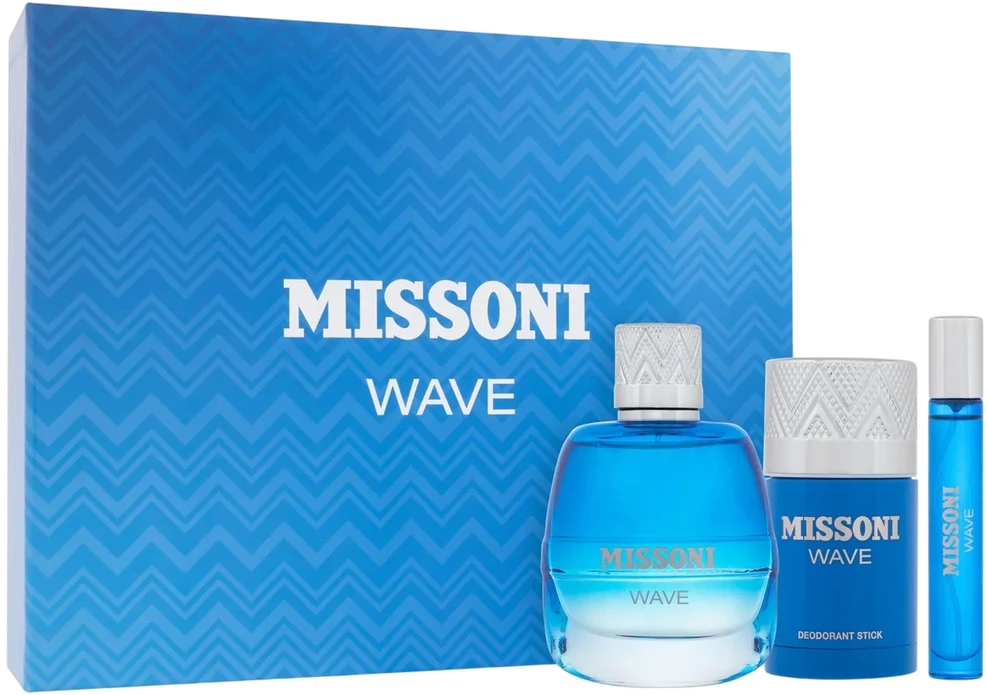 Set Missoni: Wave Eau De Toilette For Men, 100 ml + Wave Eau De Toilette For Men, 10 ml + Wave Protecting Dezodorantas Stick For Men, 75 ml