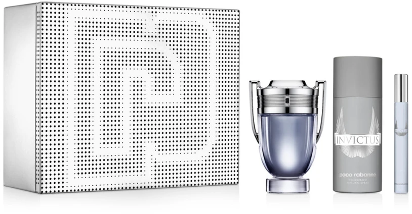 Set Paco Rabanne: Invictus Dezodorantas Purškiklis For Men, 150 ml + Invictus Eau De Toilette For Men, 100 ml + Invictus Eau De Toilette For Men, 10 ml