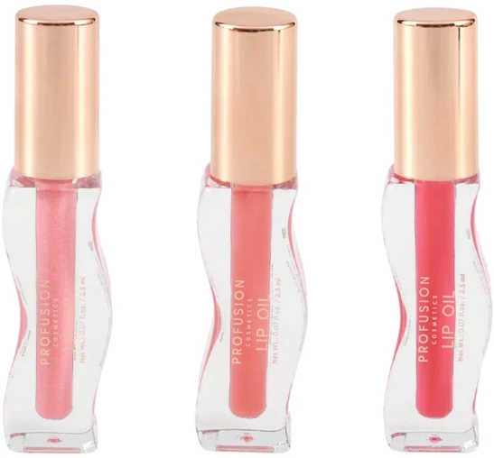 Set Profusion Cosmetics: Dream Pout Lip Oil Rose Veil 2.3 ml + Dream Pout Lip Oil Coral Muse 2.3 ml + Dream Pout Lip Oil Ruby Crush 2.3 ml