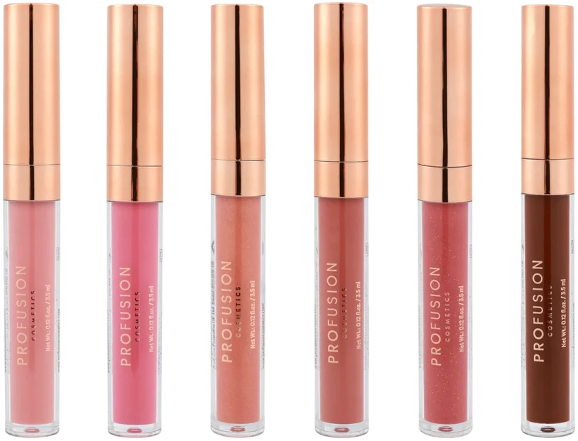 Set Profusion Cosmetics: Pucker Up Lūpų blizgis Rosy Nude 3.5 ml + Pucker Up Lūpų blizgis Bright Rožinė 3.5 ml + Pucker Up Lūpų blizgis Peachy Nude 3.5 ml + Pucker Up Lūpų blizgis Warm Rosy Brown 3.5 ml + Pucker Up Lūpų blizgis Deep Rose 3.5 ml + Pucker Up Lūpų blizgis Deep