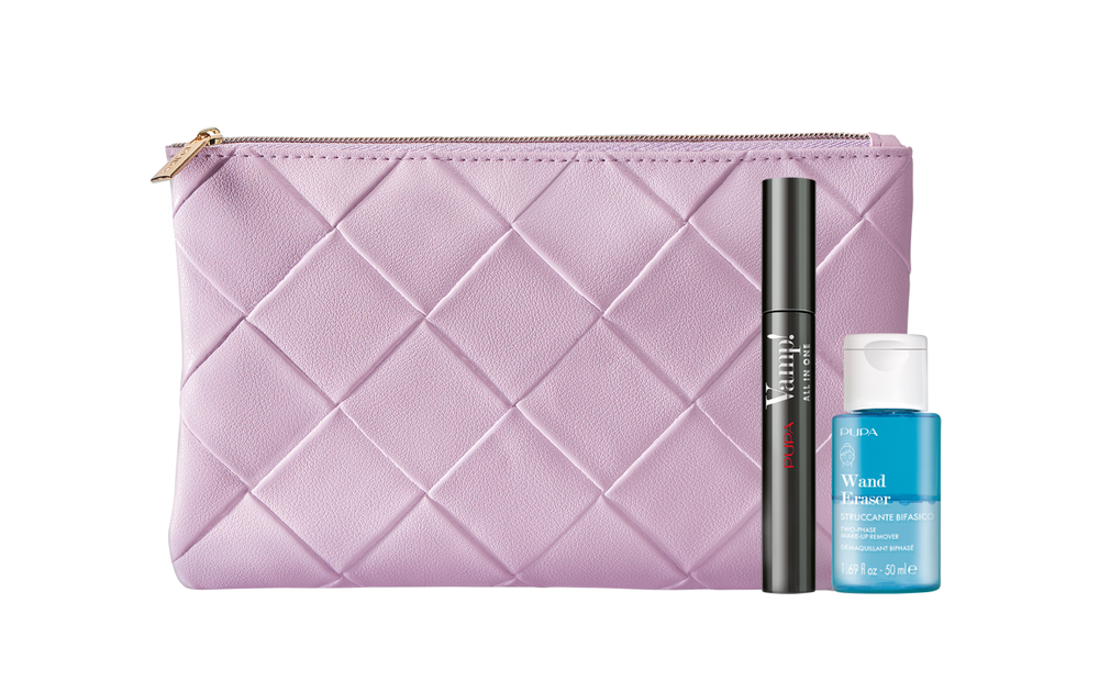 Set Pupa: Wand Eraser Cleansing Toneris, 50 ml + Vamp! Paraben-Free Curving Blakstienų tušas 101 Extra Juodas, 9 ml
