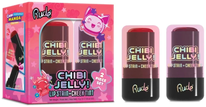 Set Rude Cosmetics: Chibi Jelly Lip & Cheek Balm 2-In-1 Koneko, 5 g + Chibi Jelly Lip & Cheek Balm 2-In-1 Sakura, 5 g
