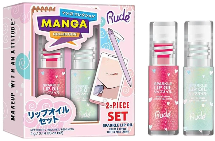 Set Rude Cosmetics: Mint Sparkle Lip Oil, 4 ml + Watermelon Sparkle Lip Oil, 4 ml
