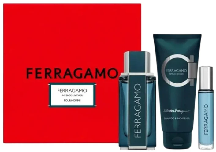 Salvatore Ferragamo Intense Leather rinkinys vyrams (EDP, 100 ml + EDP, 10 ml + dušo gelis, 100 ml)
