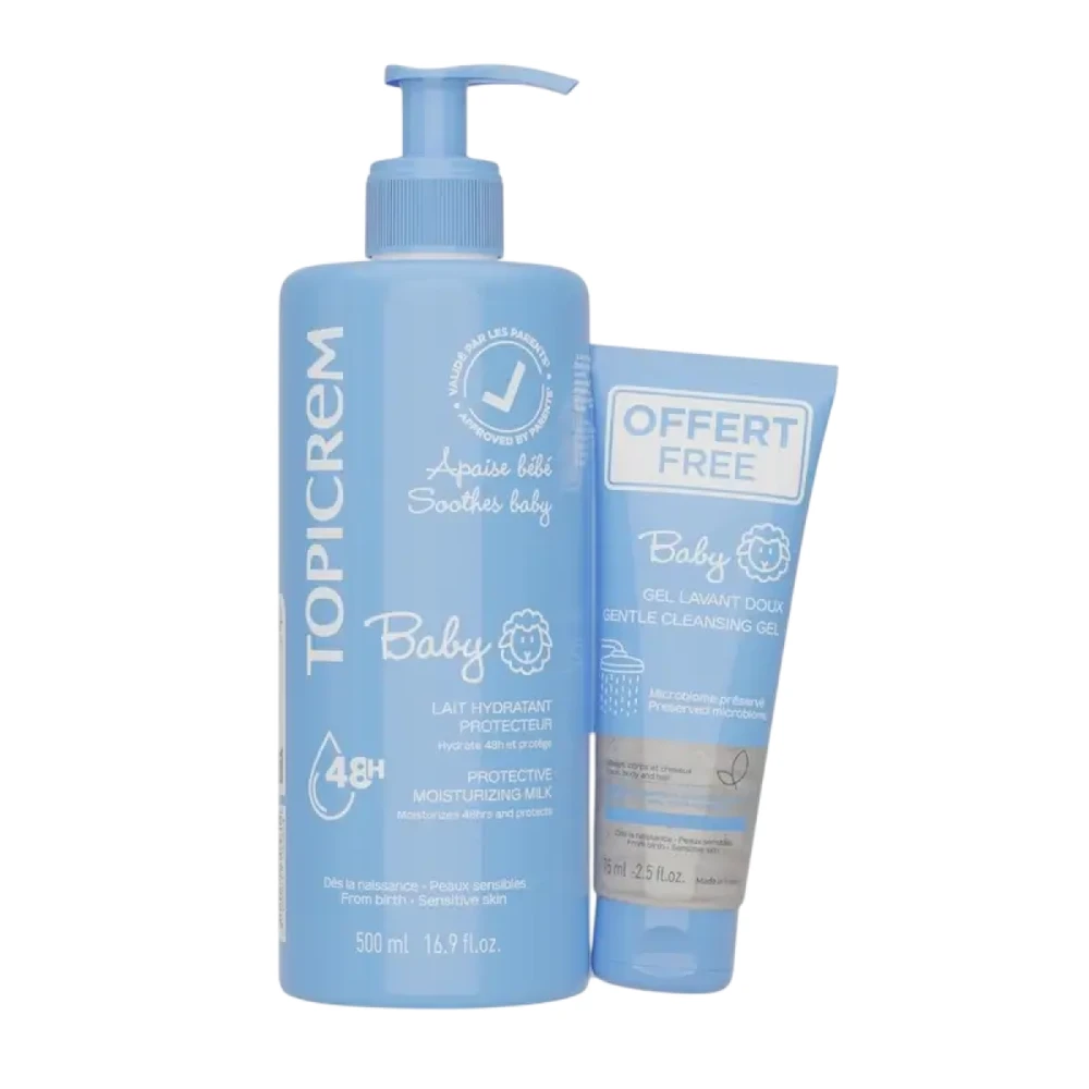 Set Topicrem: Baby Ultra-Moisturising Body Milk, 500 ml + Baby Cleansing Dušo želė, 75 ml