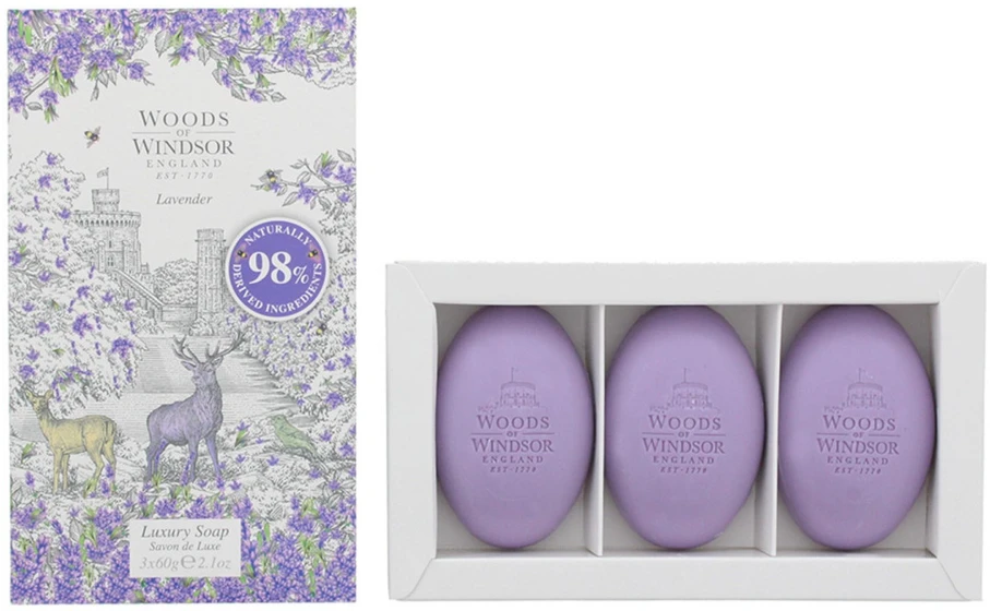 Set Trio Woods Of Windsor Lavender Cleaning Lavender Massage Soap Bar Shea butter, 3 vnt., 60 g