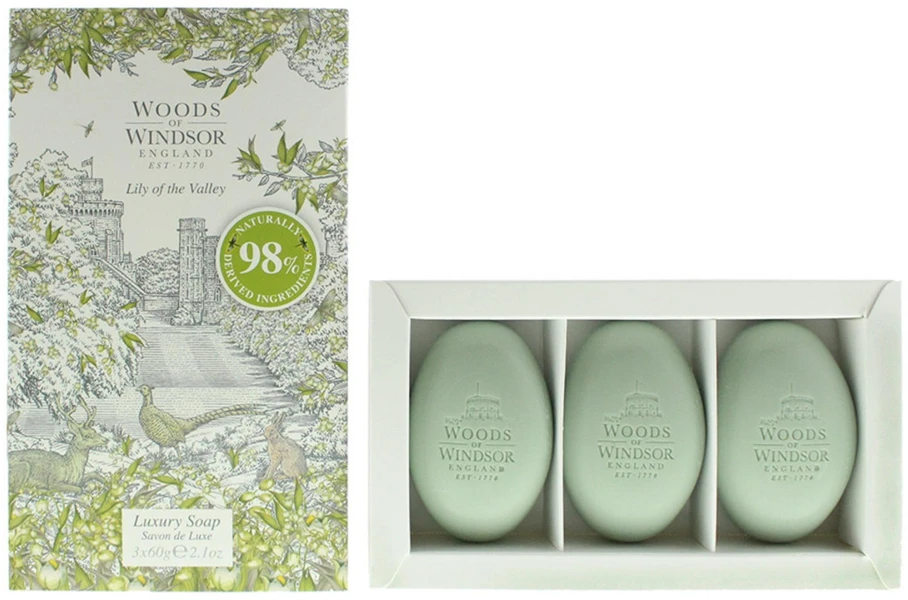 Set Trio Woods Of Windsor Lily Of The Valley Moisturizing Massage Soap Bar Shea butter, 3 vnt., 60 g