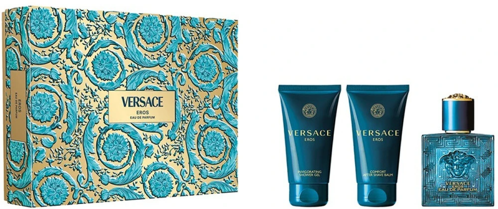 Versace rinkinys: Pour Homme tualetinis vanduo vyrams, 50 ml + Pour Homme balzamas po skutimosi, 50 ml + Pour Homme plaukų ir kūno losjonas visų tipų odai, 50 ml