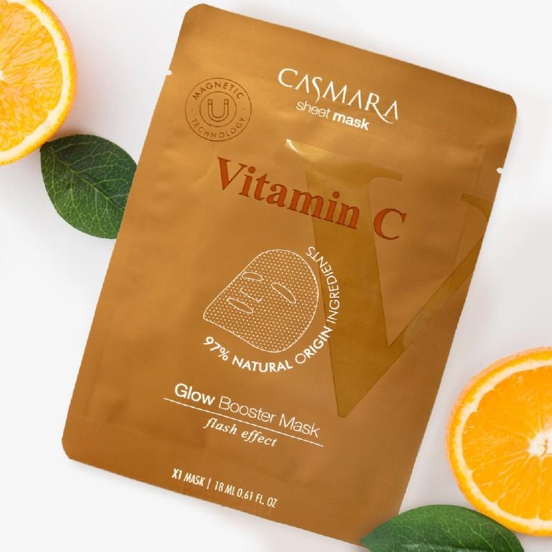 Skaistinamoji veido kaukė Casmara Glow Booster Sheet Mask Vitamin C, su vitaminu C ir niacinamidu, magnetinė technologija