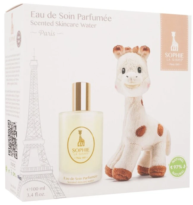 Sophie La Girafe Sophie La Girafe Eau de Soin rinkinys vaikams (parfumuota kūno dulksna Eau De Soin, 100 ml + pliušinis žaisliukas)