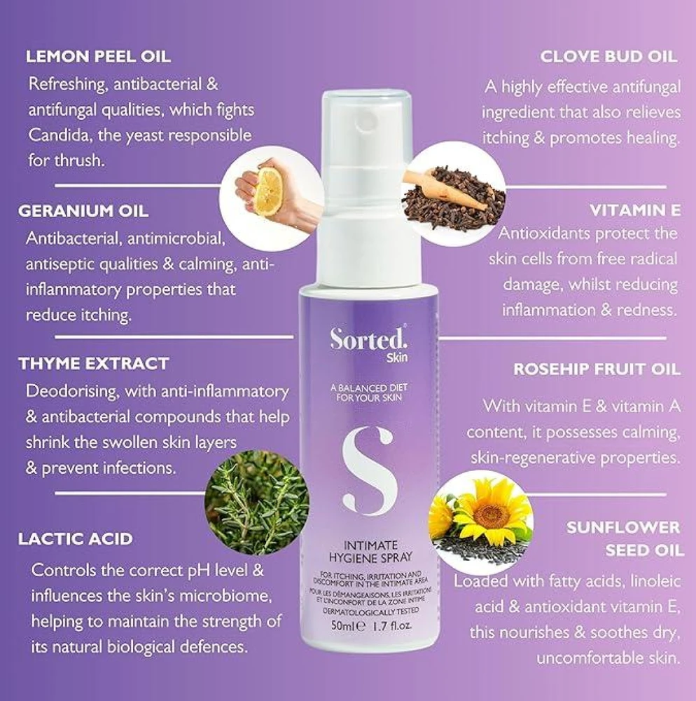 Sorted Skin Intimate Hygiene Purškiklis intymios higienos purškiklis su prebiotikais, 50 ml