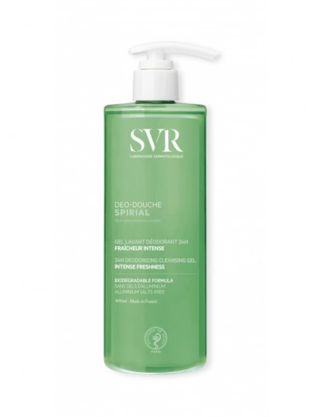 Svr Spirial Deo Douche dezodoruojantis dušo gelis su probiotikais nemaloniems kvapams mažinti, 400 ml