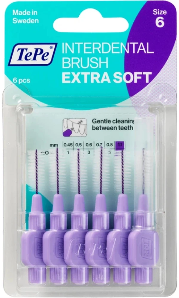 TePe Interdental Extra Soft 1,1 mm tarpdančių šepetėliai, 6 vnt.