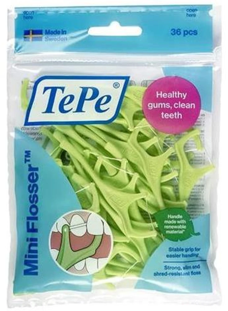 TePe Mini Flosser tarpdančių valiklis su dantų siūlu, 36 vnt.