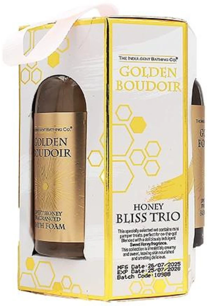 The Indulgent Bathing Co. Golden Boudoir Set kūno priežiūros rinkinys (dušo gelis, 60 ml + vonios putos, 60 ml + kūno losjonas, 60 ml)
