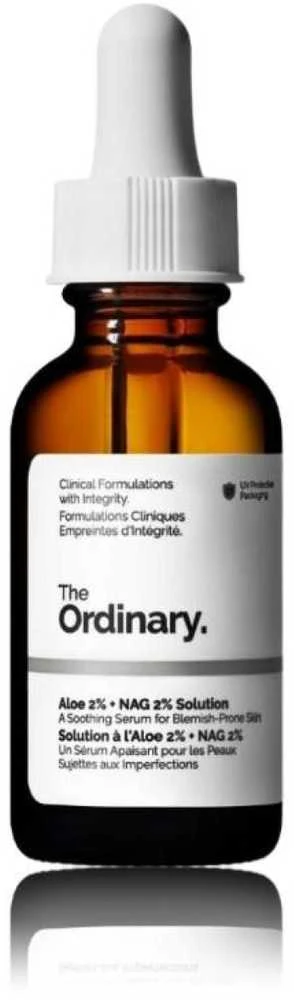 The Ordinary Aloe 2% + NAG 2% Solution raminantis veido serumas sausai odai, 30 ml