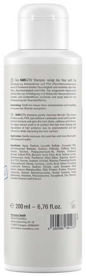 Tolure Cosmetics Stiprinamasis šampūnas storesniems plaukams Hairactiv (Aktyvinantis plaukų šampūnas), 200 ml