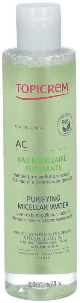 Topicrem AC Purifying Micellar Vanduo micelinis vanduo mišriai ir riebiai odai, 200 ml