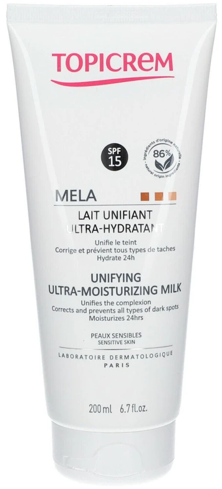 Topicrem MELA Unifying Ultra-Moisturizing Milk drėkinamasis kūno pienelis, 200 ml