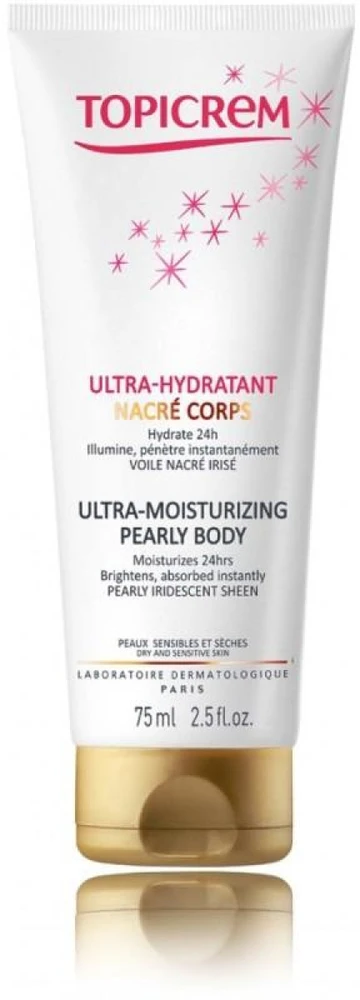 Topicrem Ultra-Moisturizing Pearly Body drėkinamasis kūno kremas sausai ir dehidratuotai odai, 75 ml