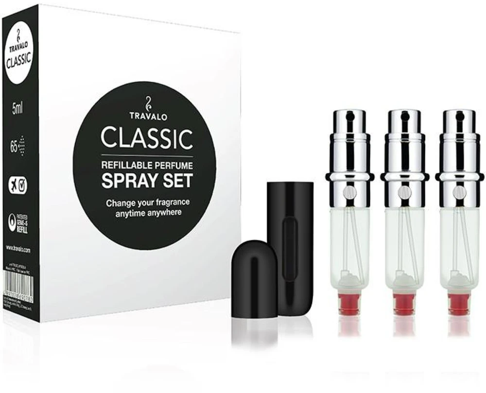 Travalo Classic HD SET Juodas pildomų kvepalų buteliukų (atomaizerių) rinkinys, 3 x 5 ml