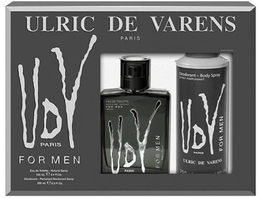 2 dalių rinkinys vyrams Ulric De Varens UDV Juodas For Men Eau De Toilette Purškiklis 100ml