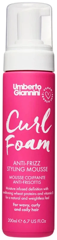 Umberto Giannini Curl Foam Natural Ingredients Hair Styling Mousse Frizz Control & Volumising, 200 ml