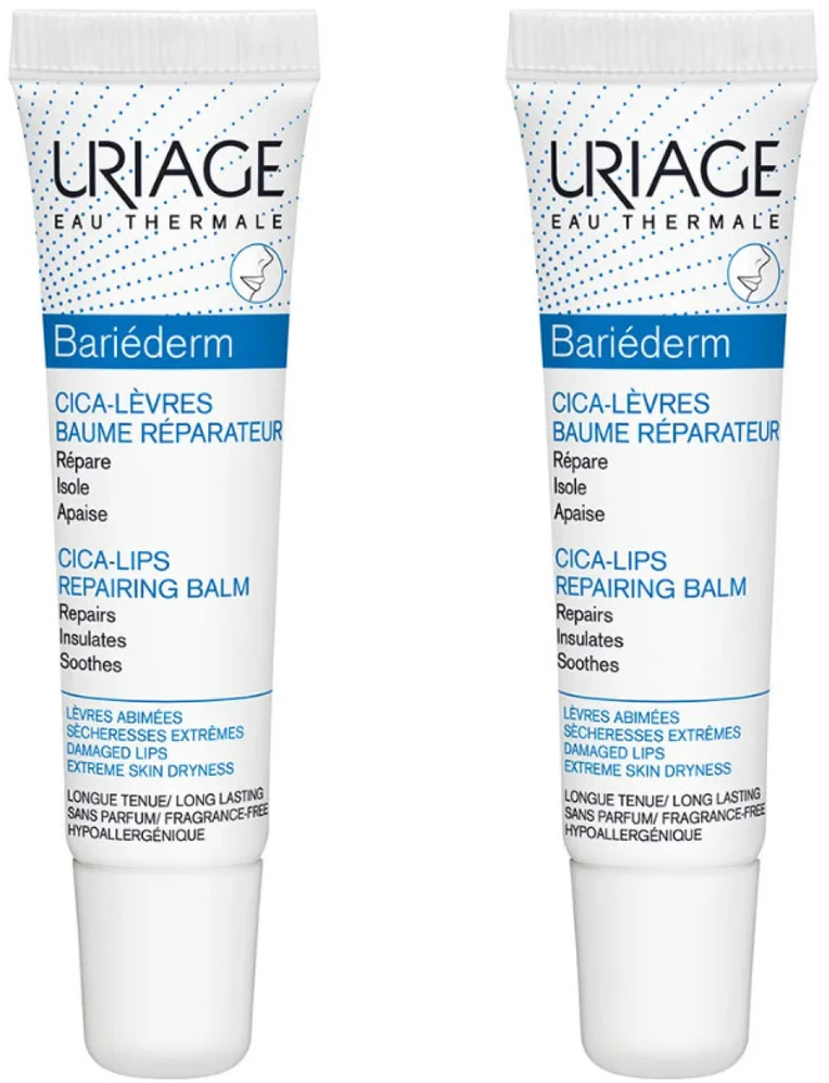 Uriage Bariederm Cica-Lips Protecting Balm Duo lūpų balzamai, 2 x 15 ml